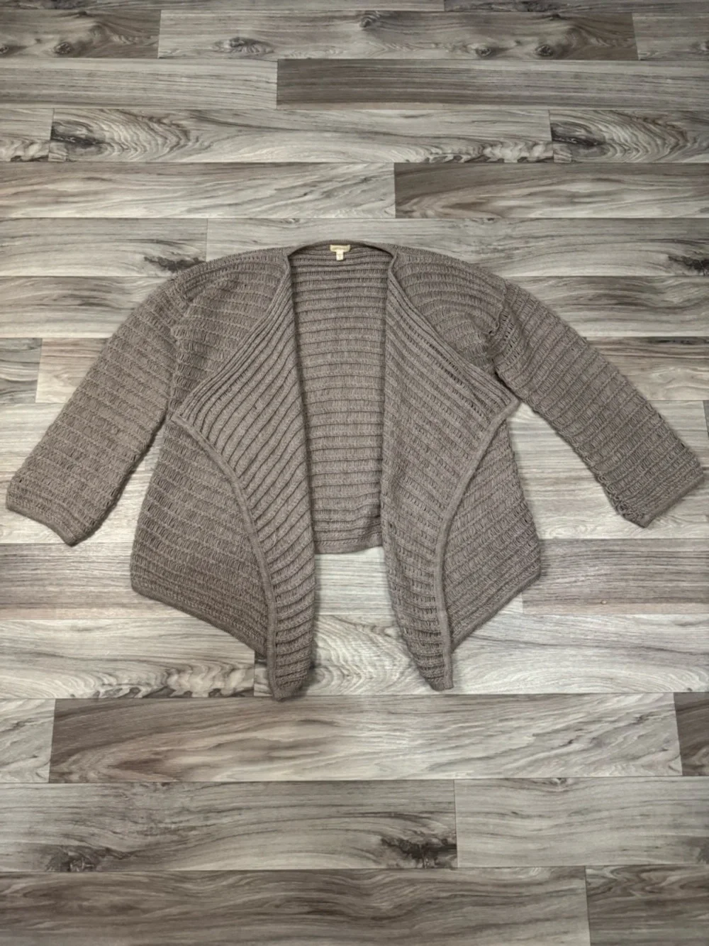 Garnet Hill 100% Baby Alpaca Open Front Drop Stitch Knit Drape Cardigan Medium